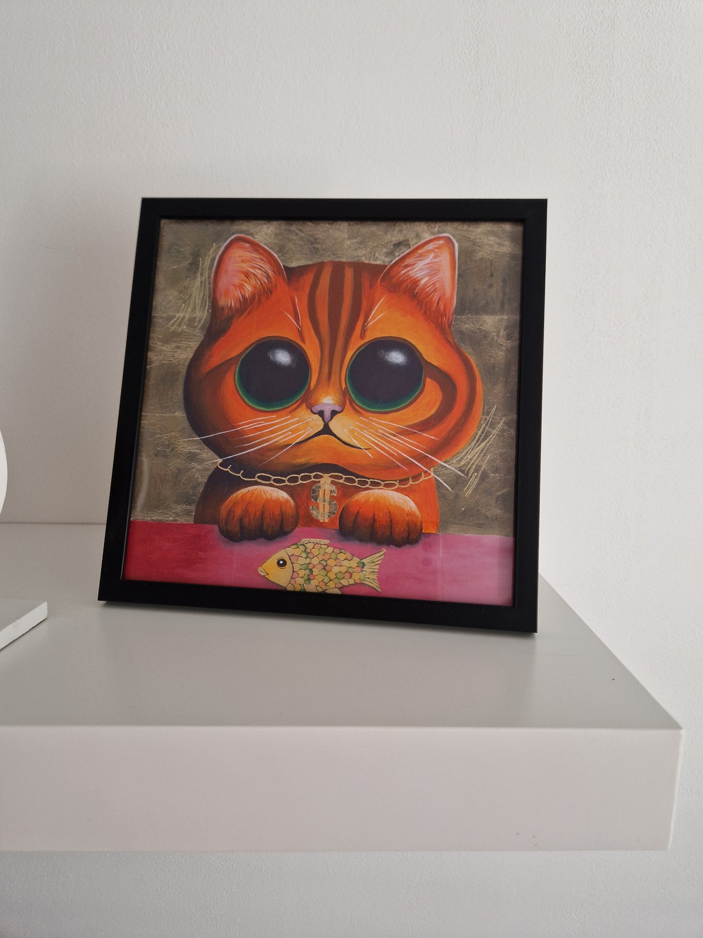 autorský print v rámečku - kočka
