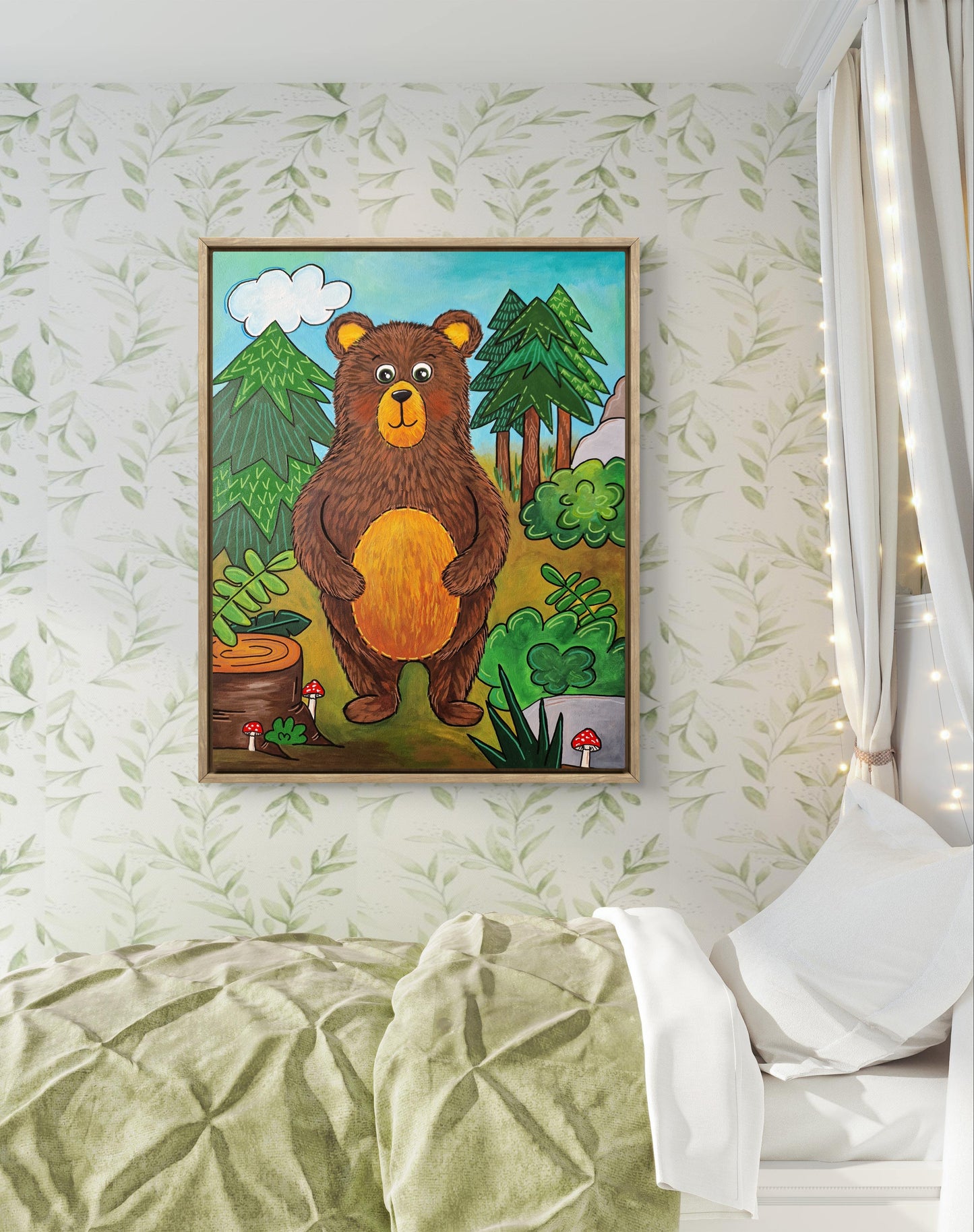 akrylová originální malba - medvídek Eda