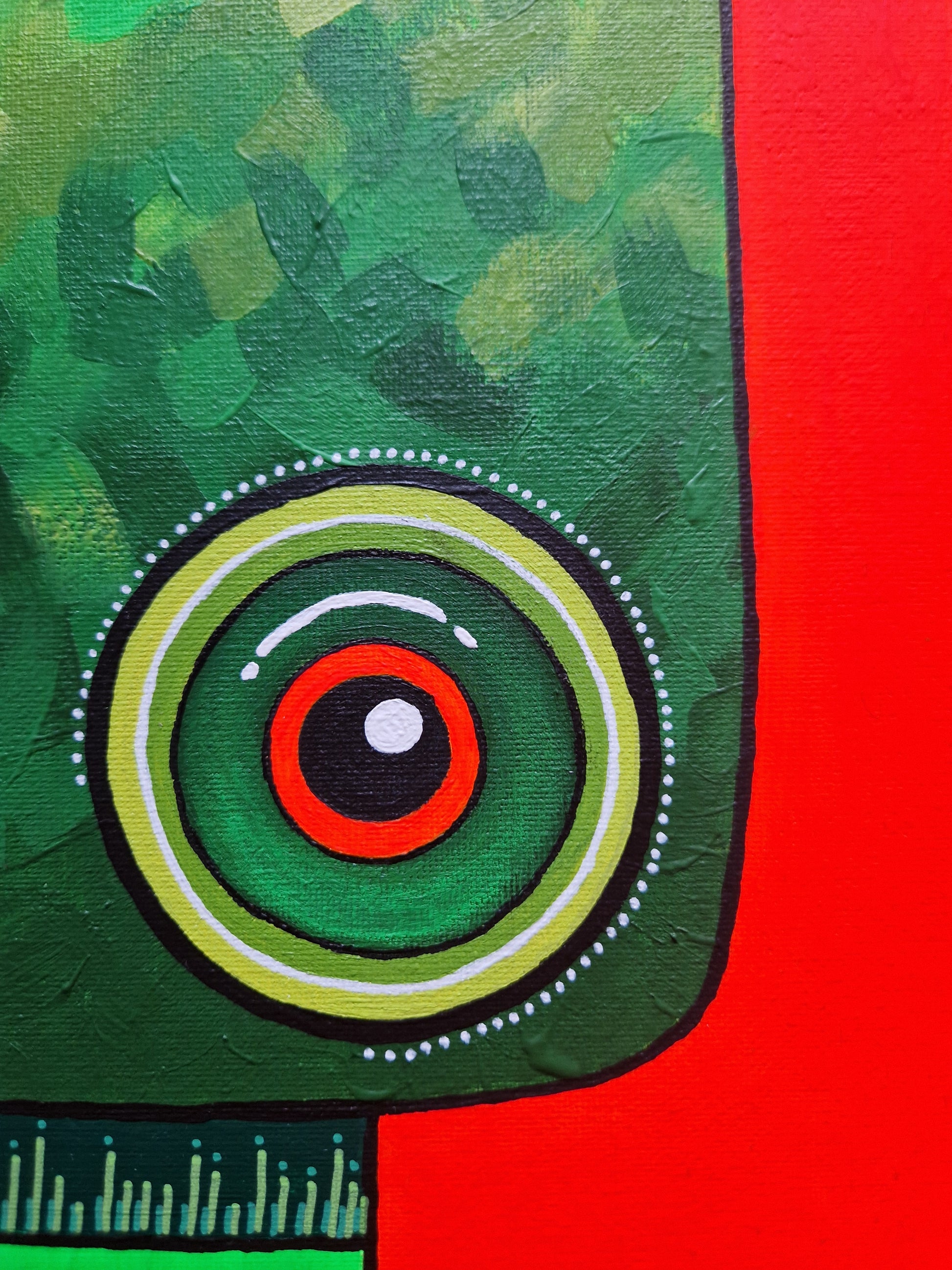 detail oka, malba robota akrylem