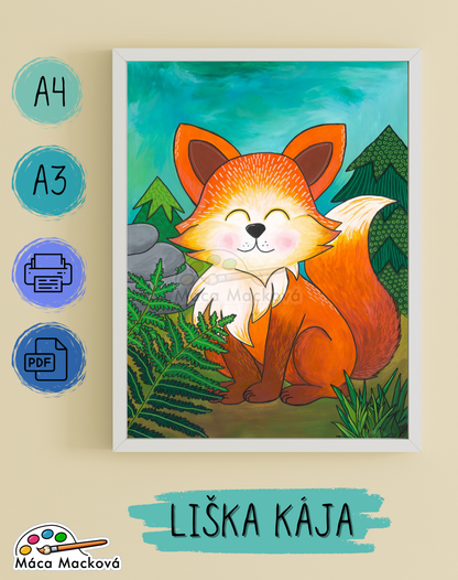 "Liška Kája" - dětský plakát PDF k tisku A4, A3
