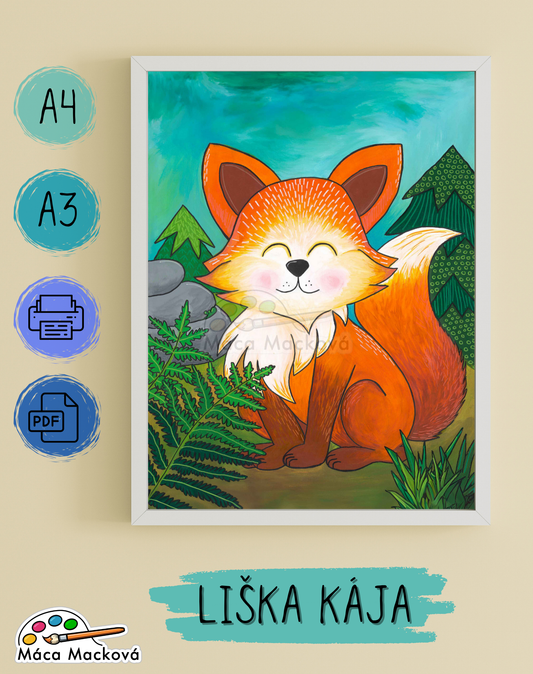 "Liška Kája" - dětský plakát PDF k tisku A4, A3