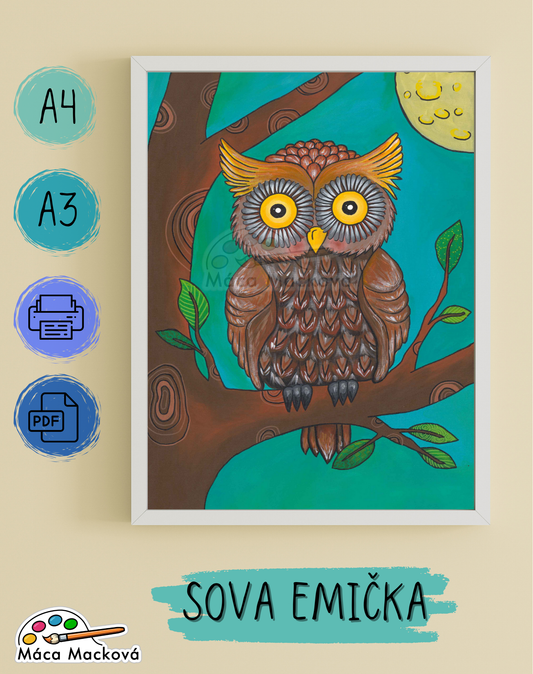 "Sova Emička" - dětský plakát PDF k tisku A4, A3