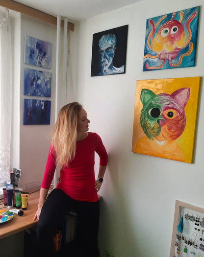 naivní malba chobotnička - originální