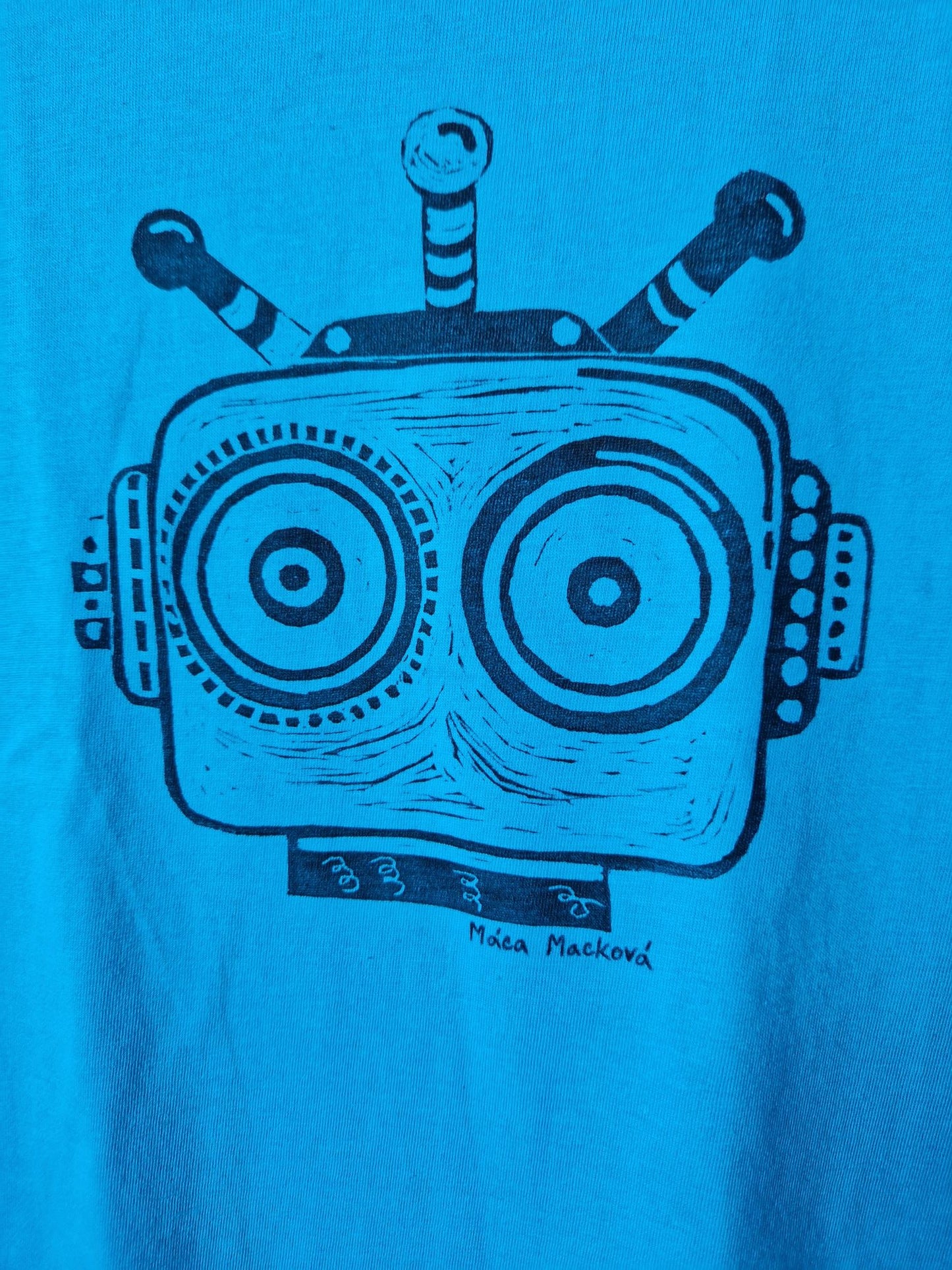 Modré tričko "Robot" - linoryt - vel. 134