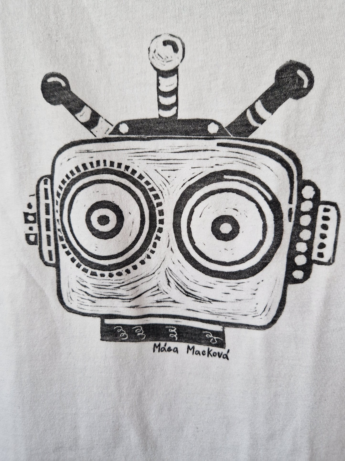 Bílé tričko "Robot" - linoryt - vel. 134/140