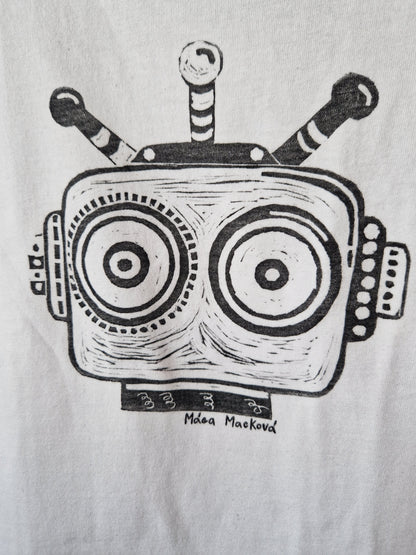 Bílé tričko "Robot" - linoryt - vel. 134/140