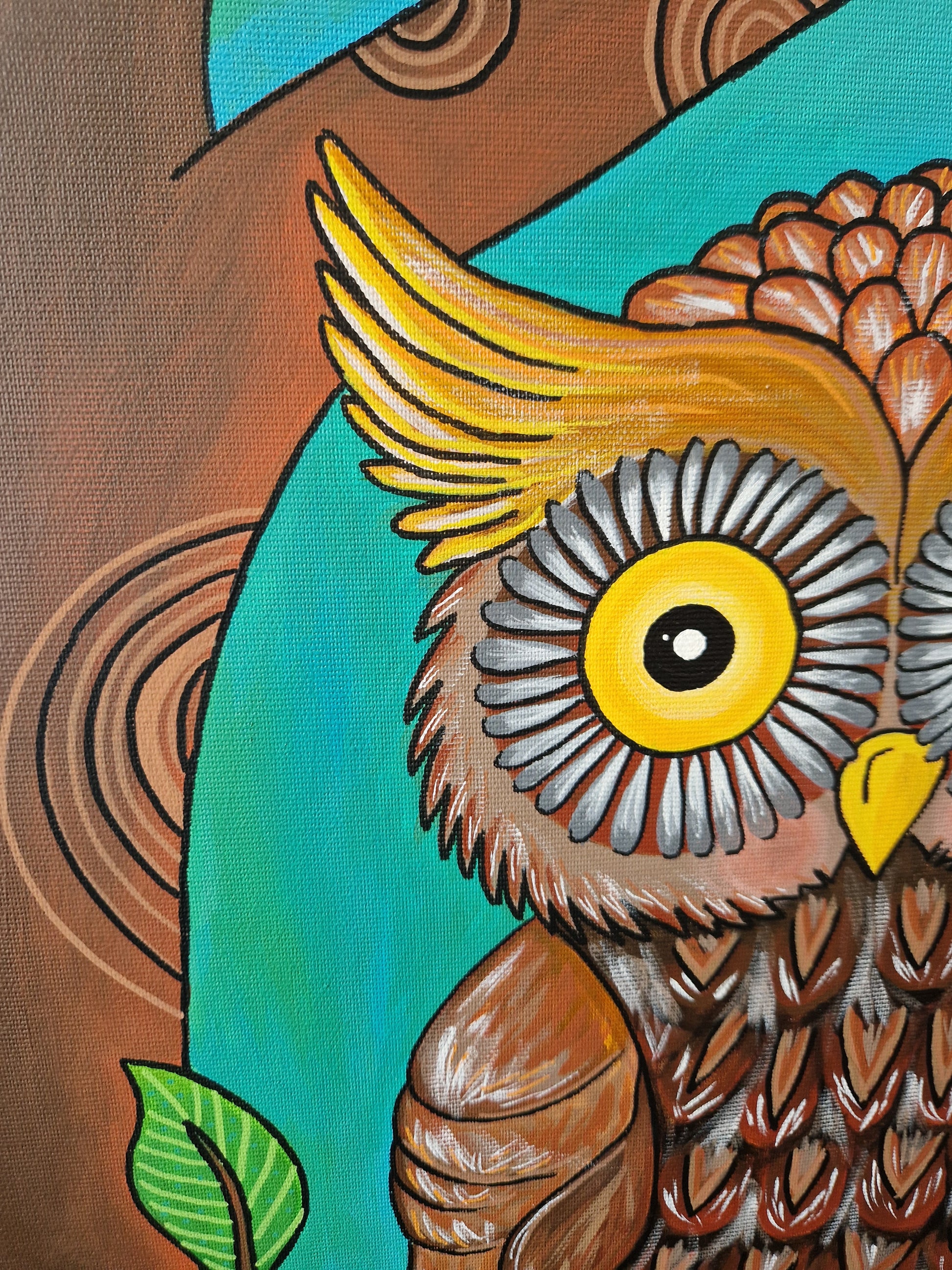 detail obrazu - originální malba sova Emička