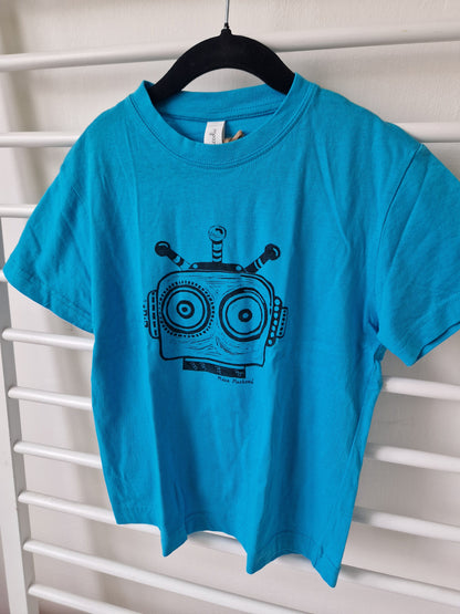 Modré tričko "Robot" - linoryt - vel. 134