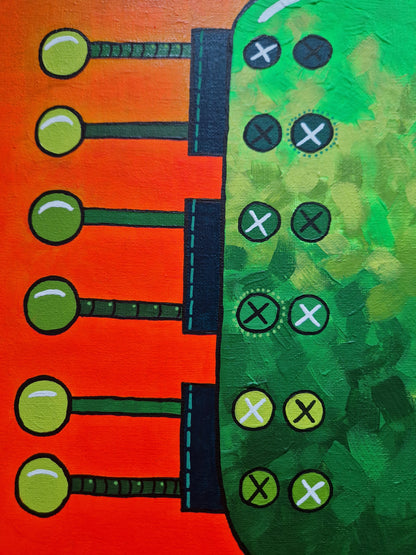 detaily obrazu robota, malba akrylem