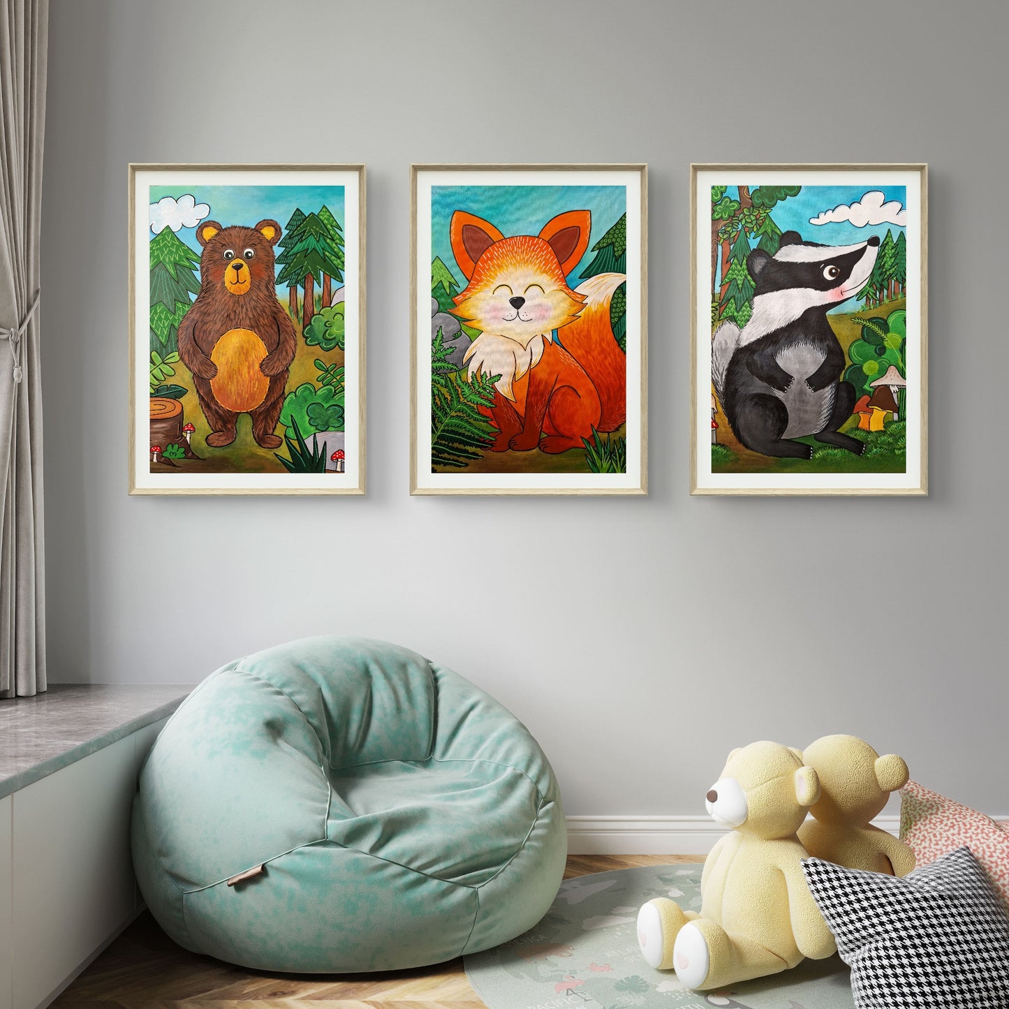 roztomilá lesní zvířátka - obrázky do pokojíčku v PDF