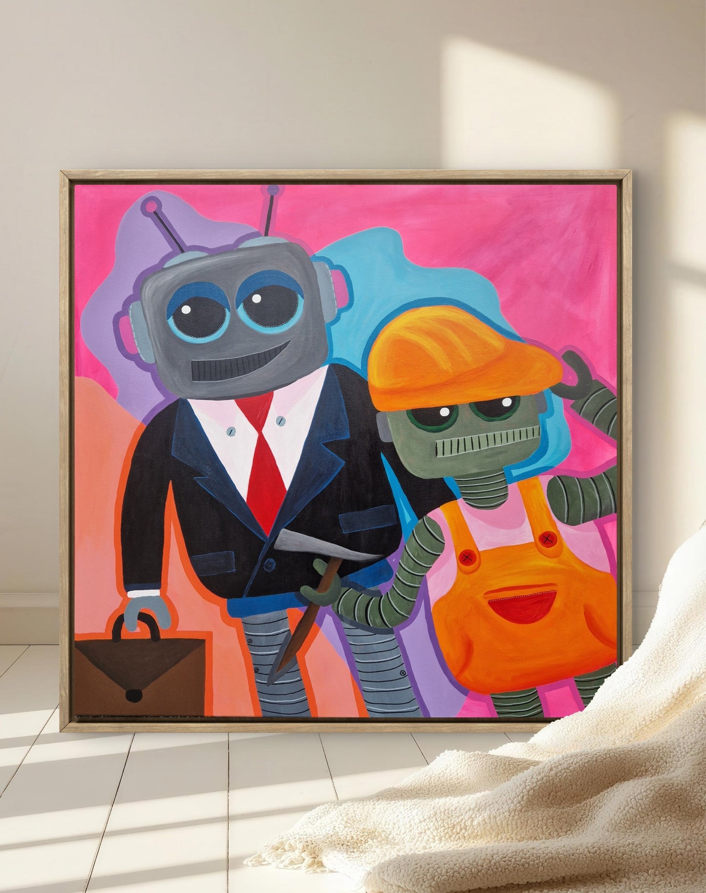 malovaný obraz s roboty