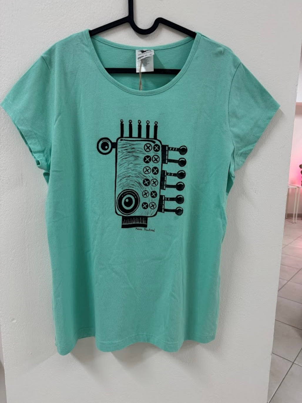 Mintové tričko "Robot" - linoryt - XL