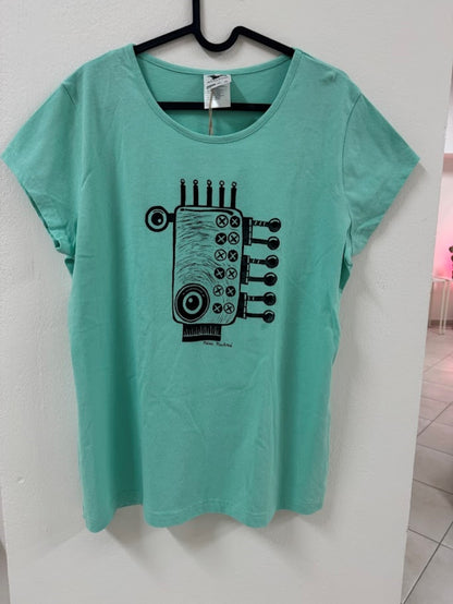 Mintové tričko "Robot" - linoryt - XL