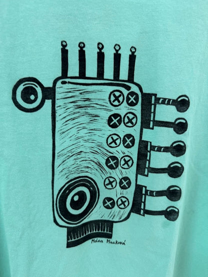 Mintové tričko "Robot" - linoryt - XL