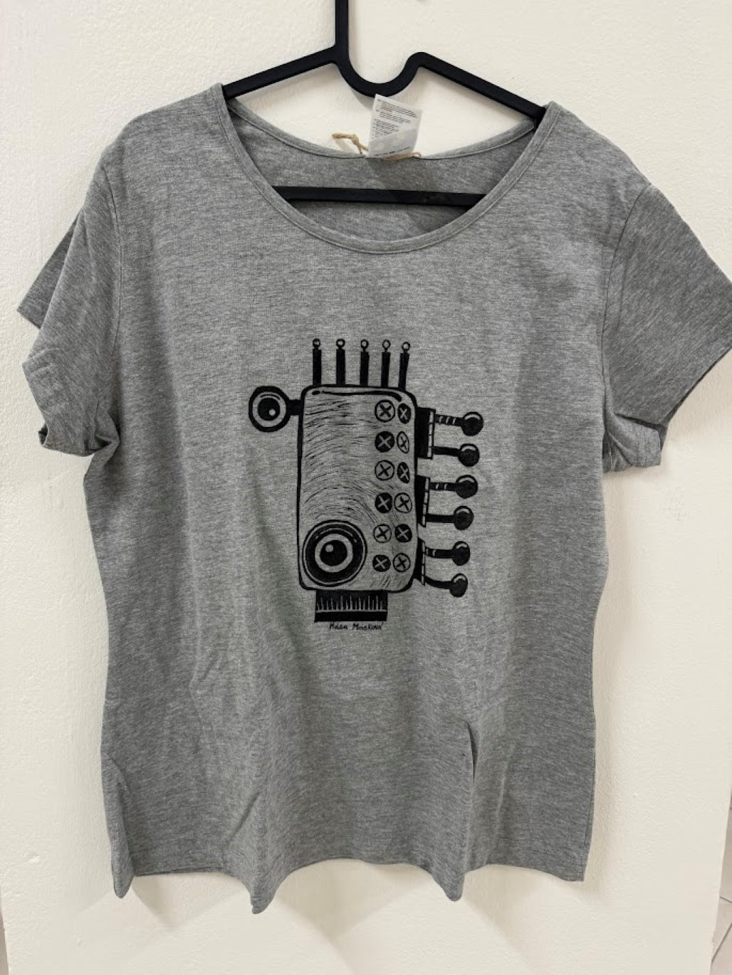 Šedé tričko "Robot" - linoryt