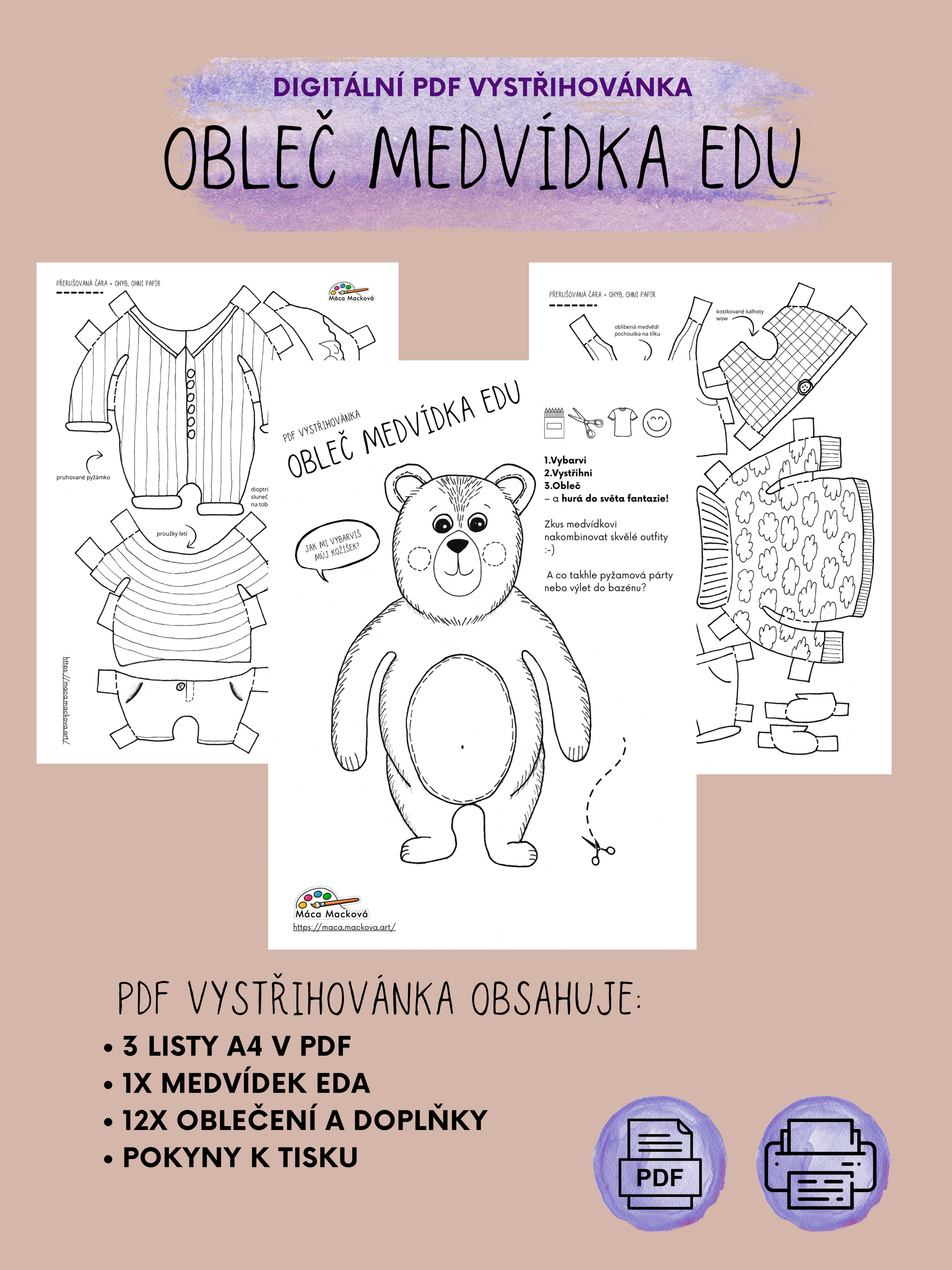 oblékací medvídek PDF vystřihovánka