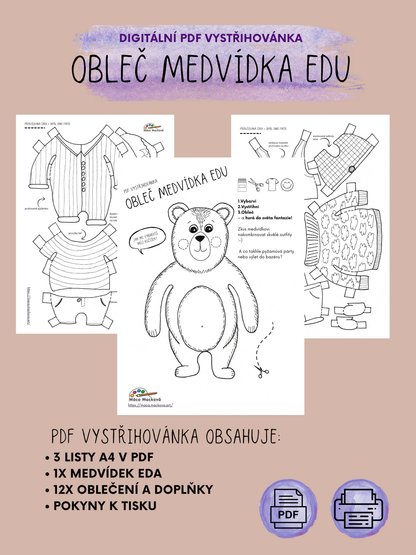 oblékací medvídek PDF vystřihovánka