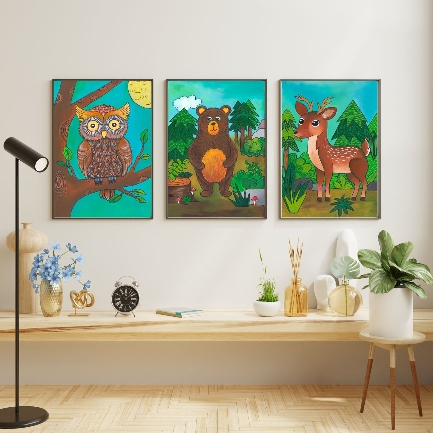 originální plakáty do dětského pokoje PDF lesní zvířátka