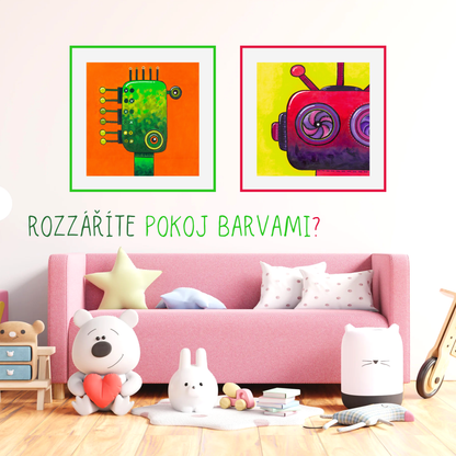 barevní roboti - originální PDF obrázky do pokojíčku