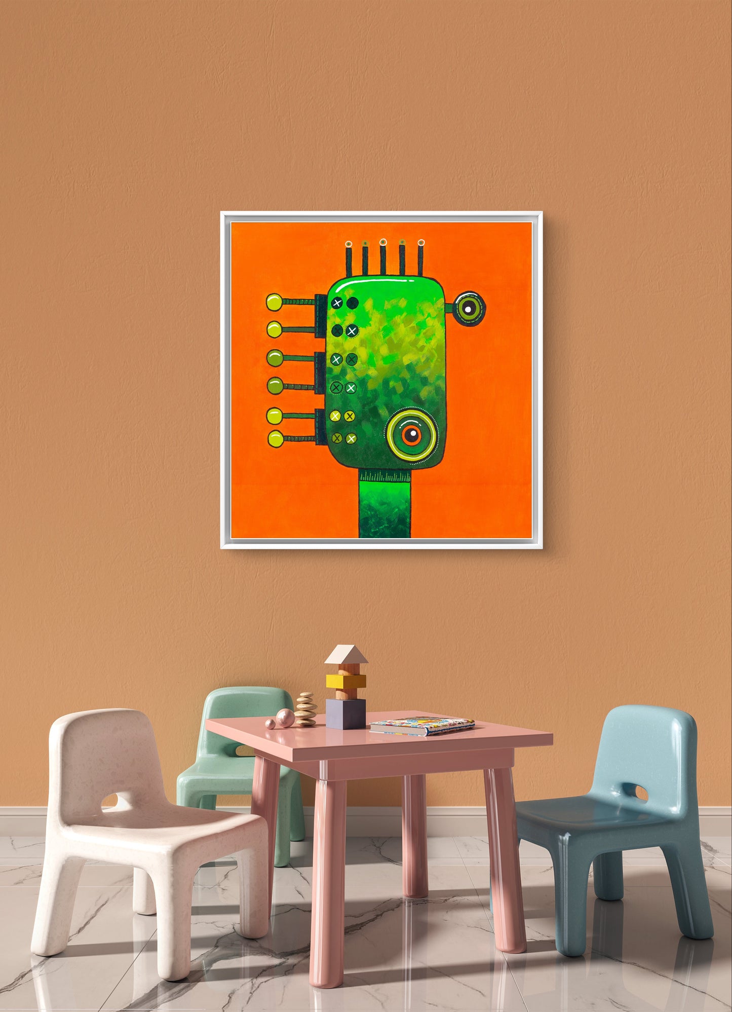 originální obraz robot malovaný akrylem