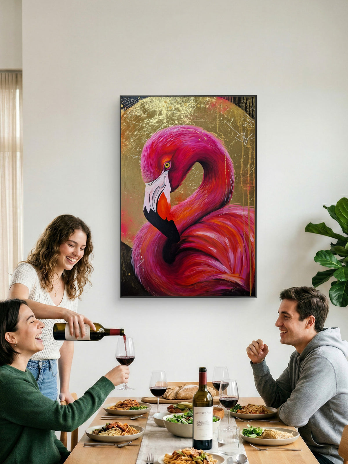 obraz v interiéru - flamingo
