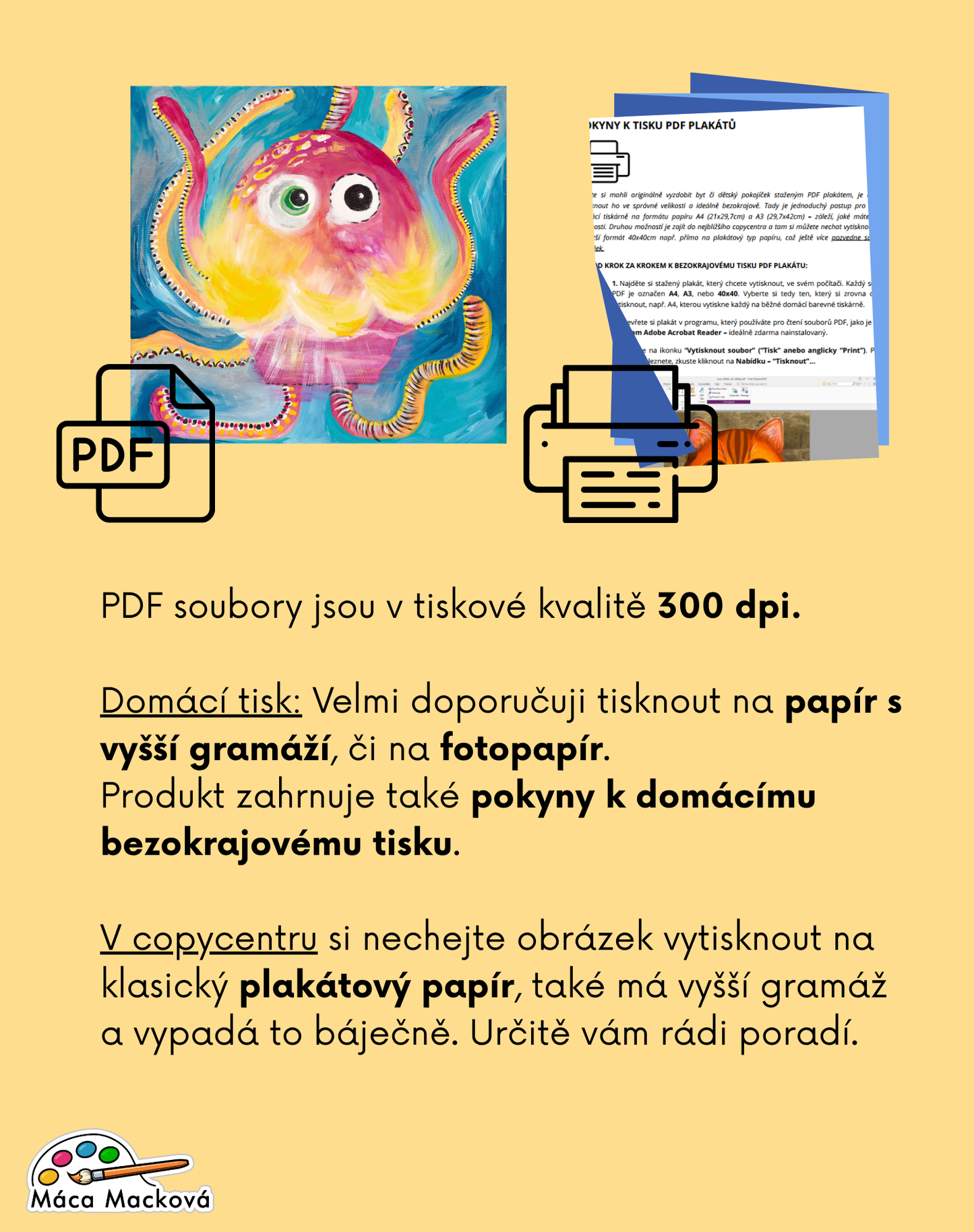Chobotnička - dětský obrázek do pokojíčku v PDF ke stažení ihned