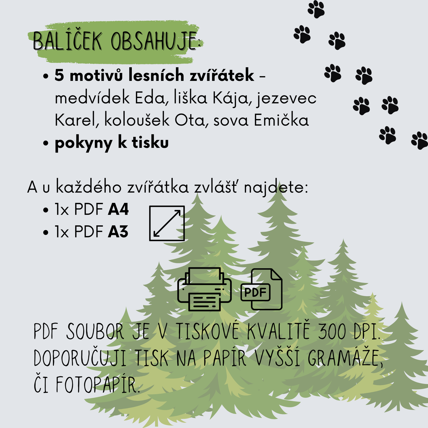 lesní dětské plakáty PDF do pokojíčku