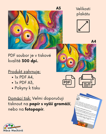 plakát Overthinking s vykulenou sovou - pdf k tisku