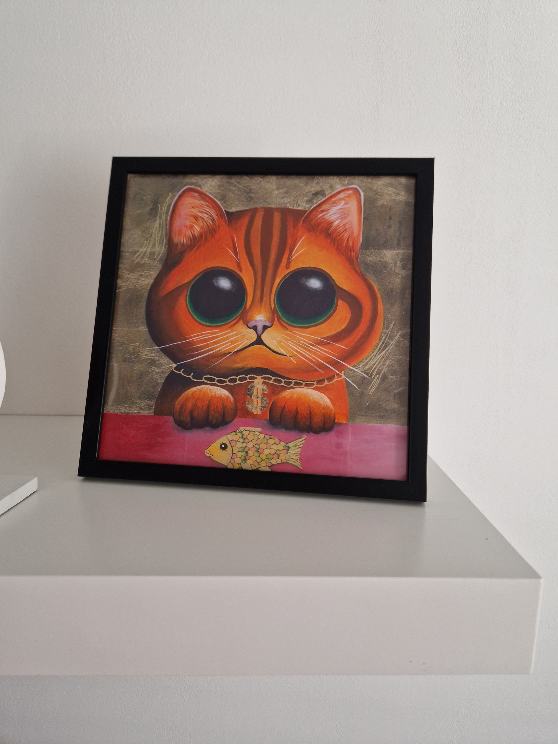 autorský print v rámečku - kočka