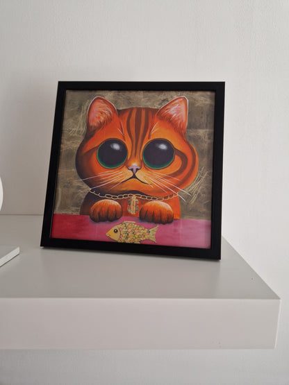 autorský print v rámečku - kočka